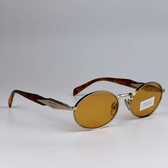 NEW Prada PR65ZS ZVN02Z Pale Gold Orange Oval Metal Unisex Sunglasses - Picture 8 of 13